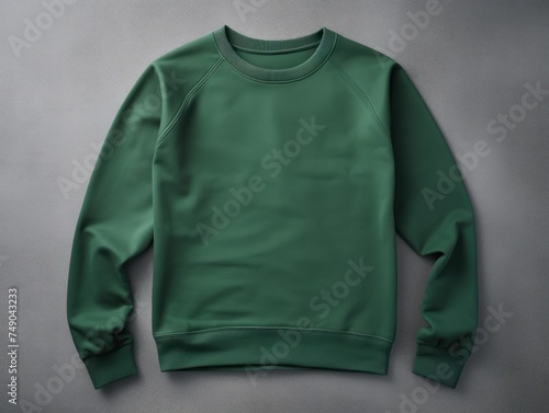 Green blank sweater without folds flat lay isolated on gray modern seamless background © GalleryGlider