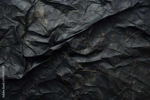 a black crumpled paper with gold lines