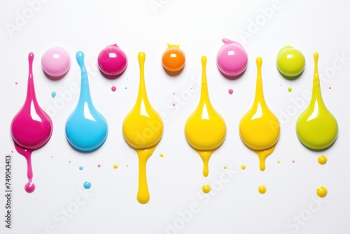 a group of colorful drops of paint