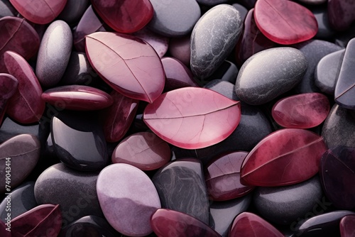 a group of shiny red and black stones