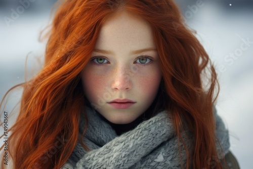 a woman with red hair and a scarf