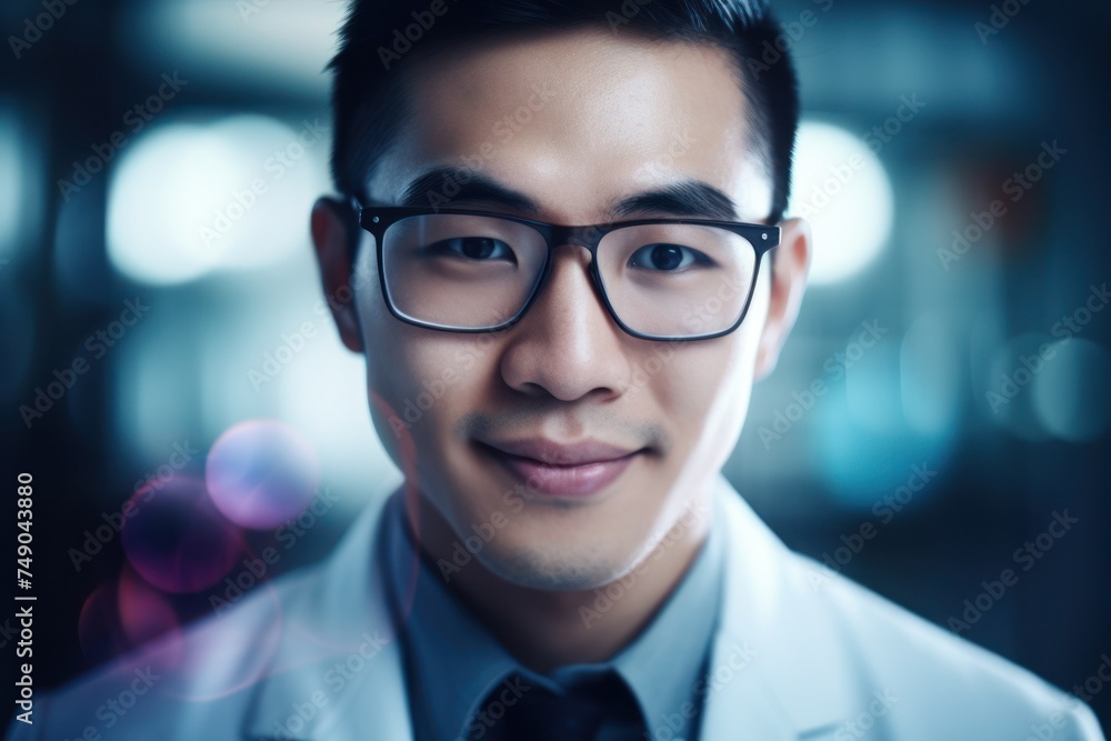 a man wearing glasses and a white coat a man wearing glasses and a white coat