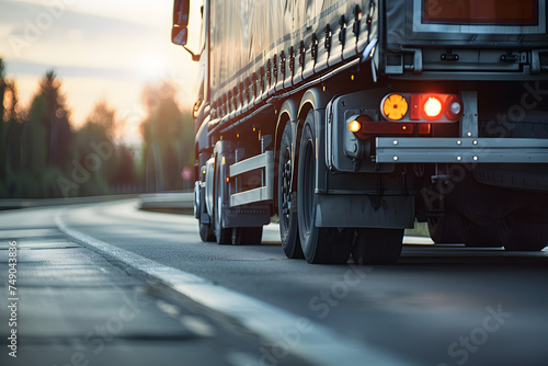 Close-up of a cargo truck on the road. Copy space