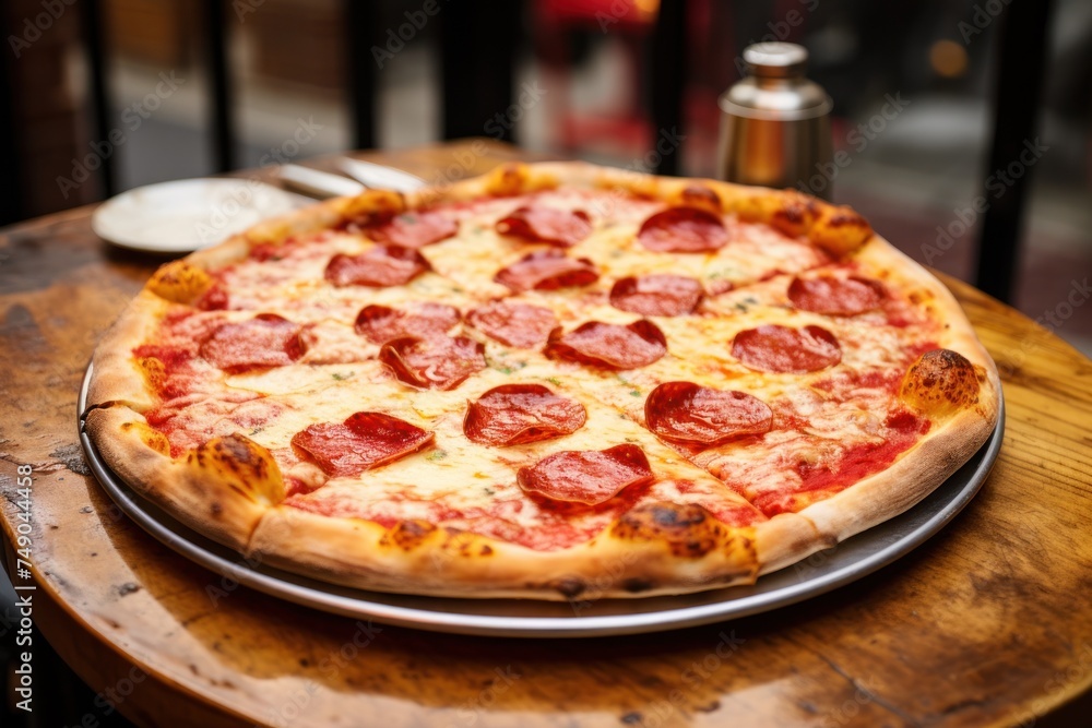 a pepperoni pizza on a plate