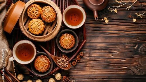 Moon cake, traditional Chinese festive food concept generative ai © Francheska