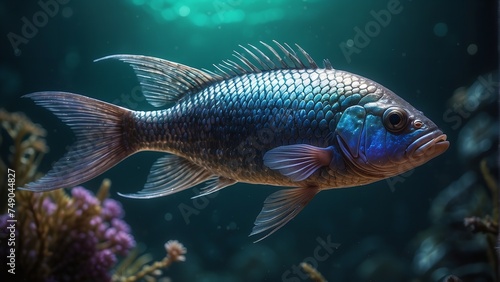 This stunning fish, with its vibrant blue hues, contrasts beautifully against the dark expanse of the ocean © JohnTheArtist