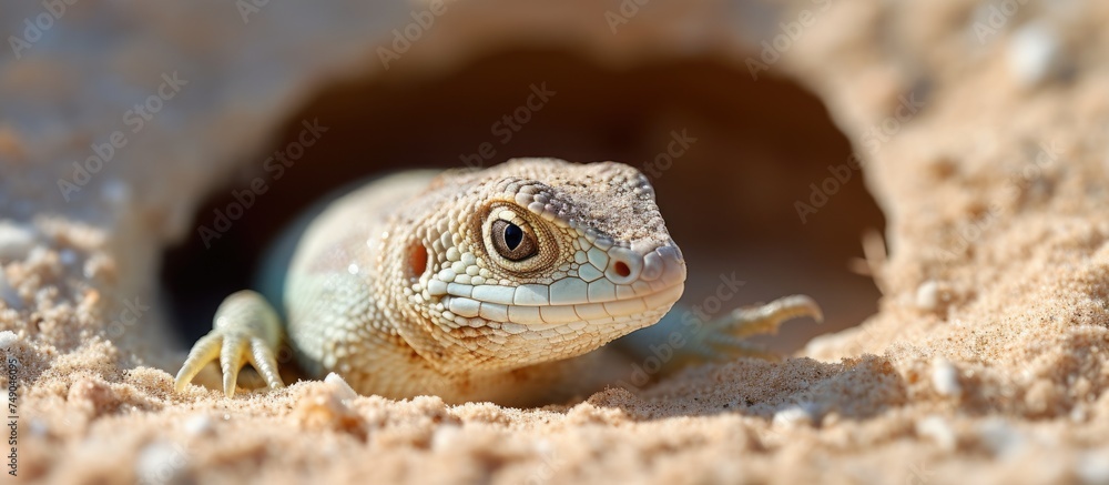 Sand Lizard Hand A small hatching sand lizard, Lacerta agilis, is seen close up as it ...