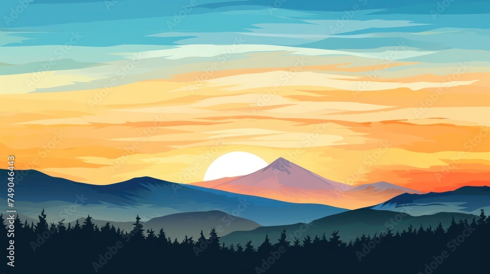 a sunset over a mountain range