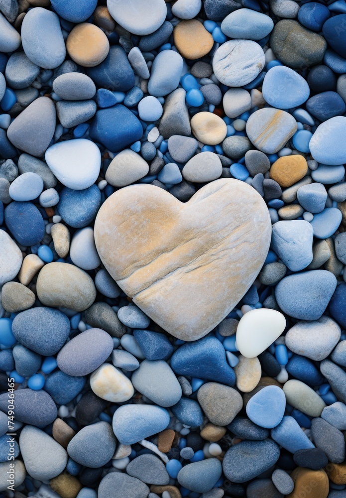 a heart shaped rock on a pile of blue rocks a heart shaped rock on a pile of blue rocks