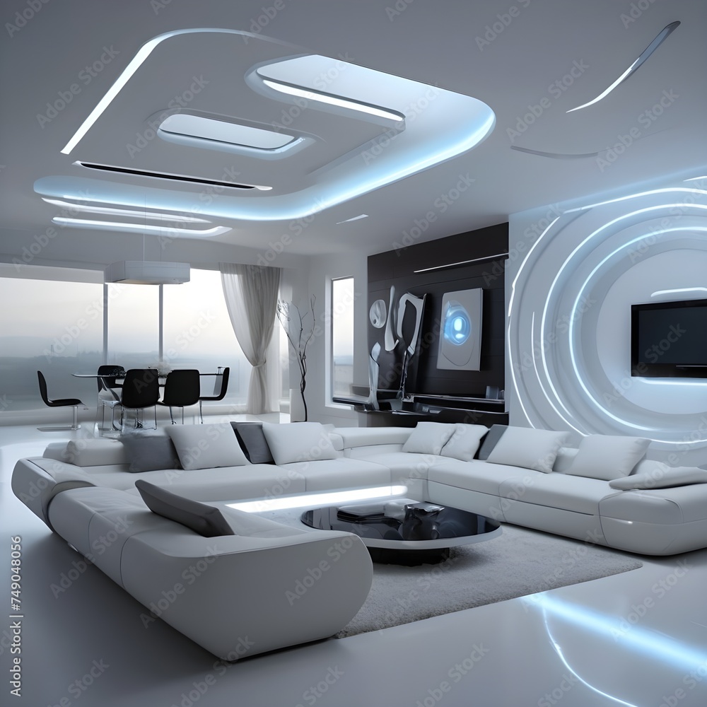 Modern living room with a futuristic interior design - house interior design Modern living room with a futuristic interior design - house interior design