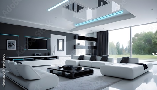 Modern living room with a futuristic interior design - house interior design