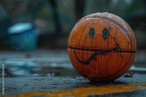basketball with a sad face painted on it