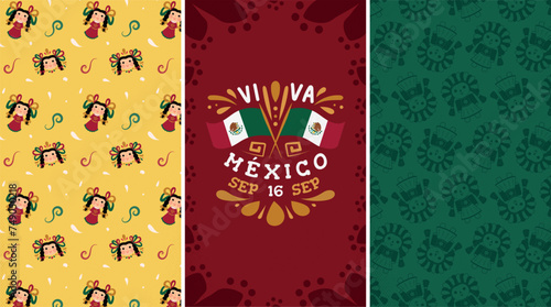 Plantilla Día de la independencia de México. Tarjeta, invitación, fondo, patrón.	