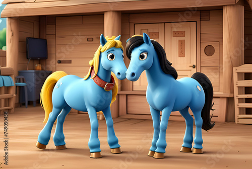 Cute funny horses characters cartoon