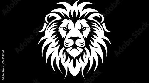 black and white silhouette logo of a lion face on black background  can be used for cards  banners  tshirts prints  mug prints  logos 