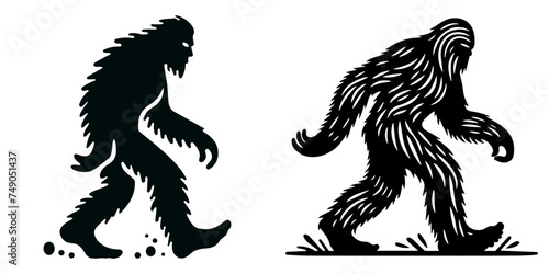 Legends in Stride: Two Bigfoot Silhouettes Strolling Through Mystery, A Captivating Illustration of Enigmatic Wilderness Encounters.