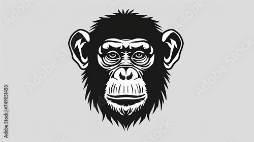 black and white silhouette logo of a monkey face on white  background, can be used for cards, banners, tshirts prints, mug prints, logos  photo