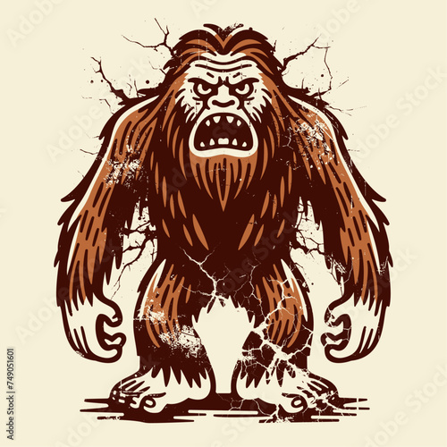 Fury Unleashed: An Angry Grunge Bigfoot Roars, Capturing the Raw Power and Untamed Rage of the Enigmatic Wilderness Creature.