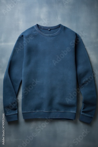 Indigo blank sweater without folds flat lay isolated on gray modern seamless background © GalleryGlider