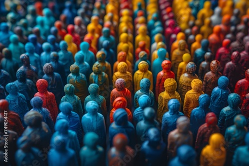 A mesmerizing pattern of densely packed, multicolored figurine heads photo