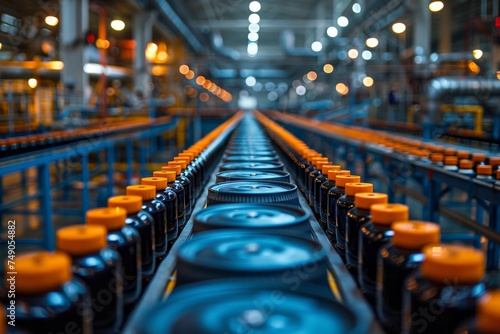 Image of an automated production line for bottling beverages, highlighting industry's move towards automation and efficiency