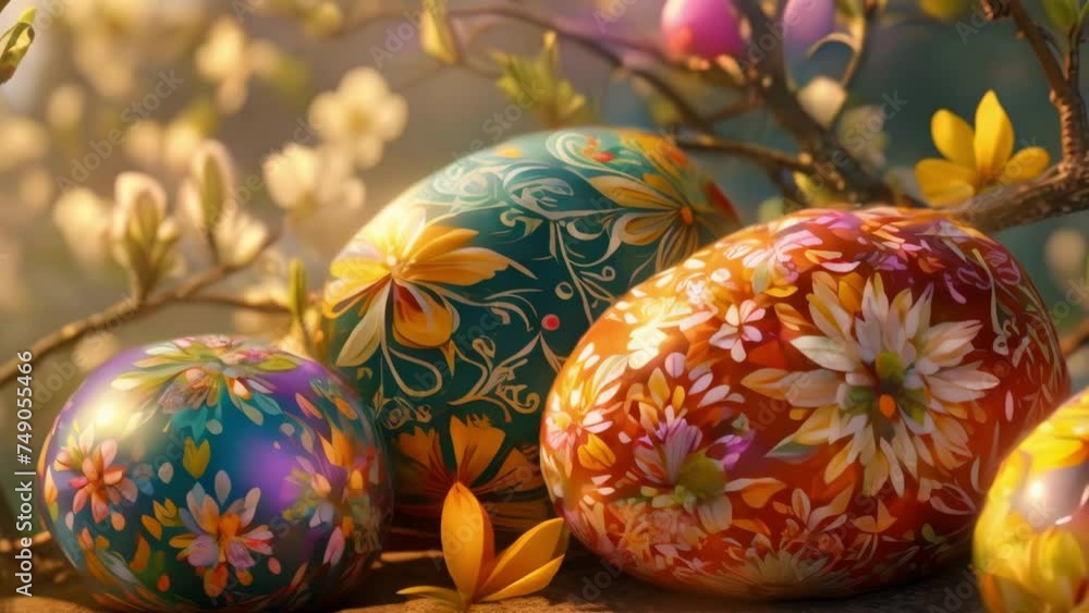 Group of Painted Eggs on Table Group of Painted Eggs on Table