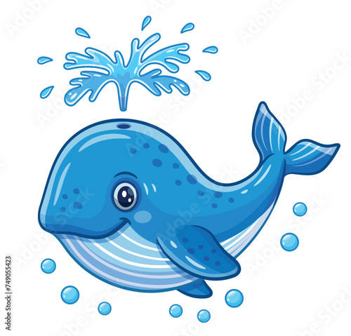 Cute sea whale animal swimming under water, big blue fish cartoon character icon. Ocean underwater life. Funny marine undersea wild creature. Adorable kid aquatic mammal. Children baby shower. Vector