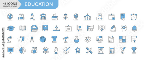 Education line icons collection. Dual tone style UI icon set. Thin outline icons pack. Pixel perfect. Vector illustration.