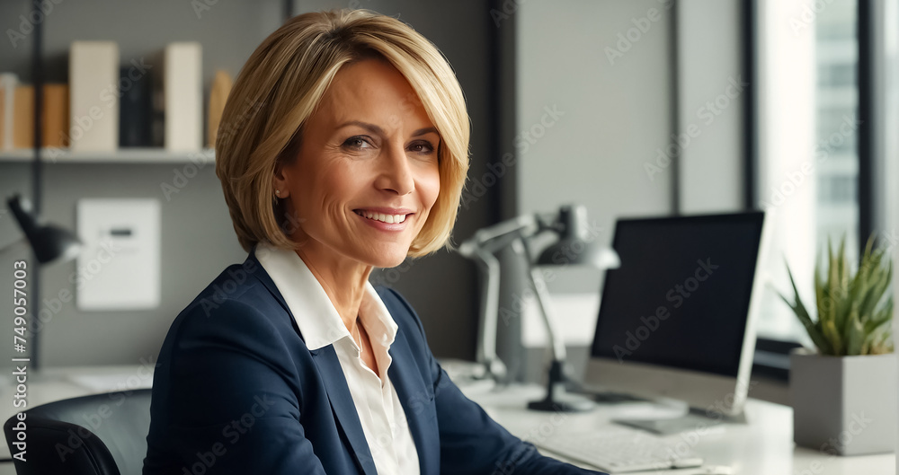 positive adult businesswoman in the office positive adult businesswoman in the office