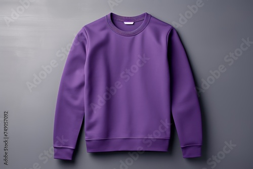 Purple blank sweater without folds flat lay isolated on gray modern seamless background 