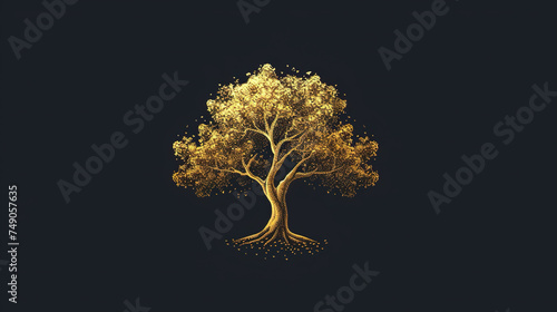 golden color tree logo on dark background, tree, clean environment concept, grow more trees