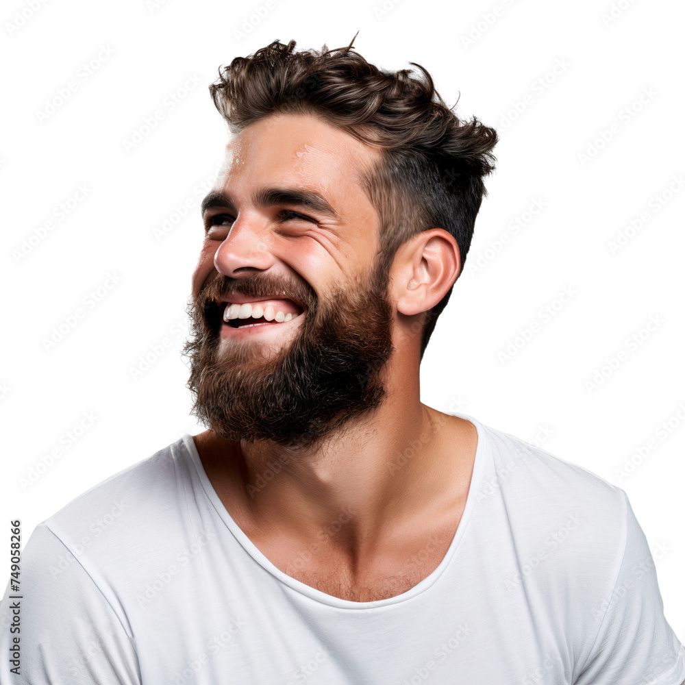Fototapeta premium Portrait of a handsome beard man smiling, isolated on transparent background