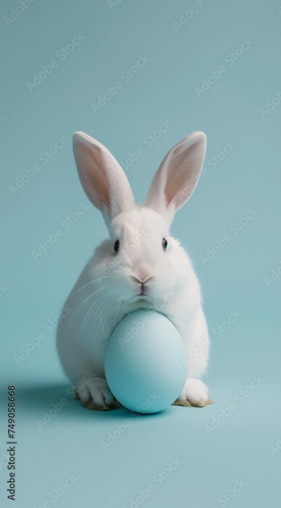 rabbit with egg.Minimal creative Easter food concept.Copy space,top view.Generative AI rabbit with egg.Minimal creative Easter food concept.Copy space,top view.Generative AI