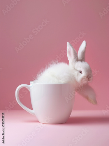 Rabbit in a cup.Minimal creative Easter drink concept.Copy space,top view.Generative Ai © sunaiart