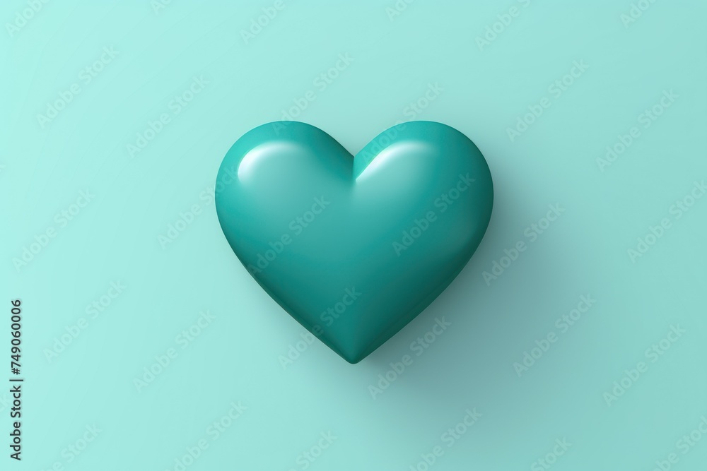 Teal heart isolated on background, flat lay, vecor illustration