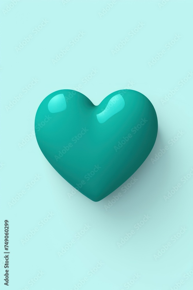 Turquoise heart isolated on background, flat lay, vecor illustration