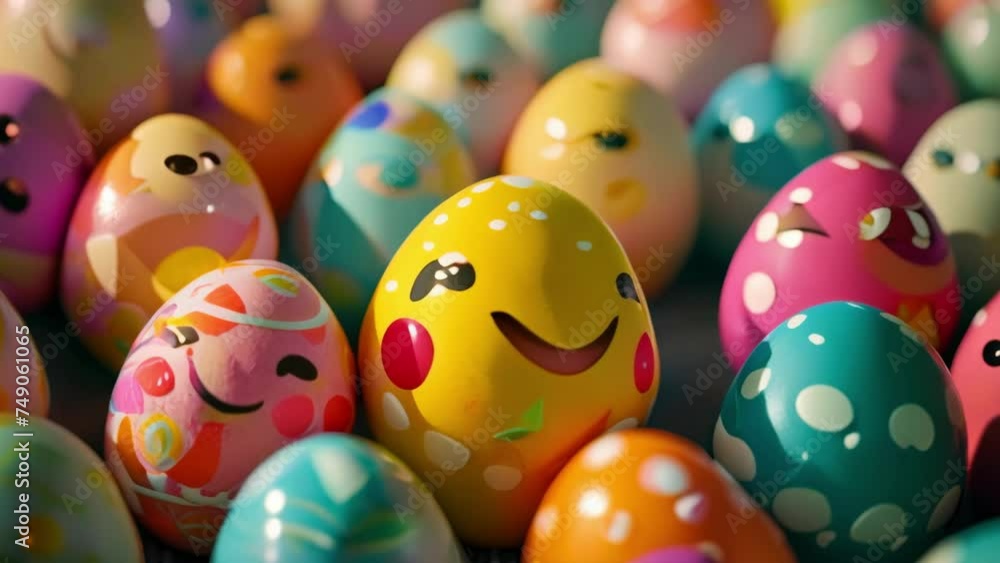 Group of Colorful Eggs With Faces Painted on Them Group of Colorful Eggs With Faces Painted on Them