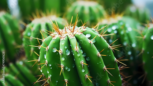 Macro shot of green cactus spines and natural patterns