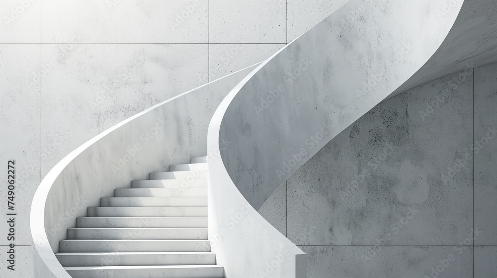 Modern white staircase spiraling, abstract architectural design Modern white staircase spiraling, abstract architectural design