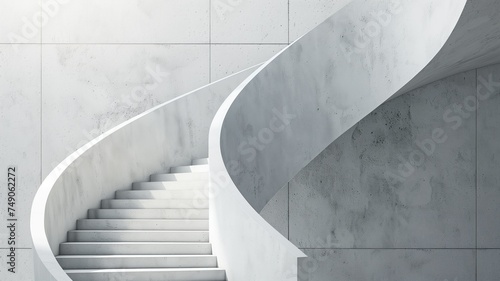 Modern white staircase spiraling, abstract architectural design