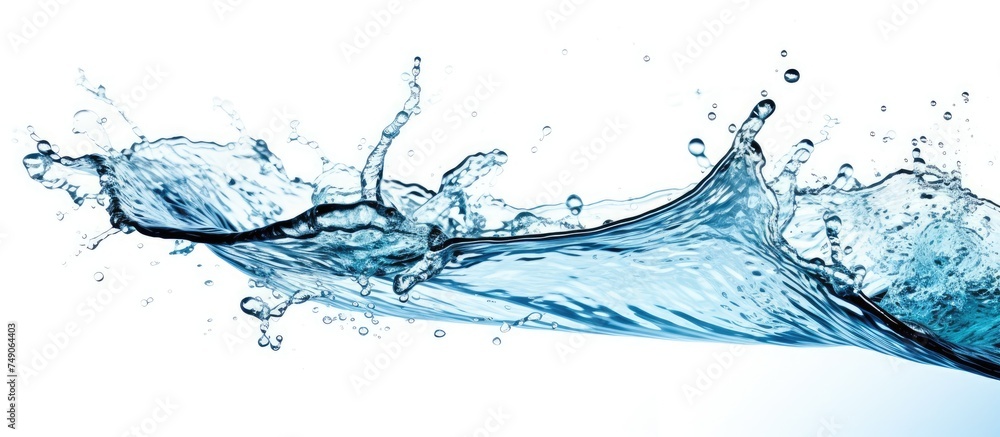 A burst of fresh water splashing into the air against a clean white background, capturing the dynamic movement and energy of the liquid. A burst of fresh water splashing into the air against a clean white background, capturing the dynamic movement and energy of the liquid.