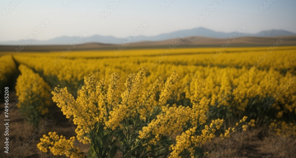 Fototapeta premium Vibrant yellow field, stretching to the horizon under a clear sky