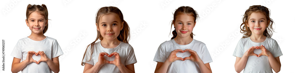 Collection of Cheerful Young Girls Making Heart Shape with Hands Isolated on Transparent Background
Collection of Cheerful Young Girls Making Heart Shape with Hands Isolated on Transparent Background
