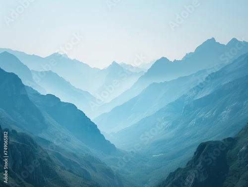 Medium shot of a tranquil mountain range peaks and valleys aligning like a chessboard minimalist landscape photography metaphor for strategic environmental conservation