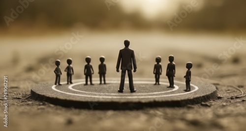  Leadership in the spotlight - A group of individuals gather around a central figure