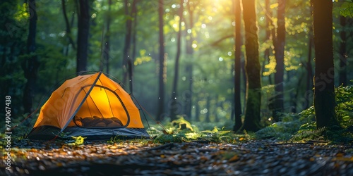 camping in the forest with the sun shining