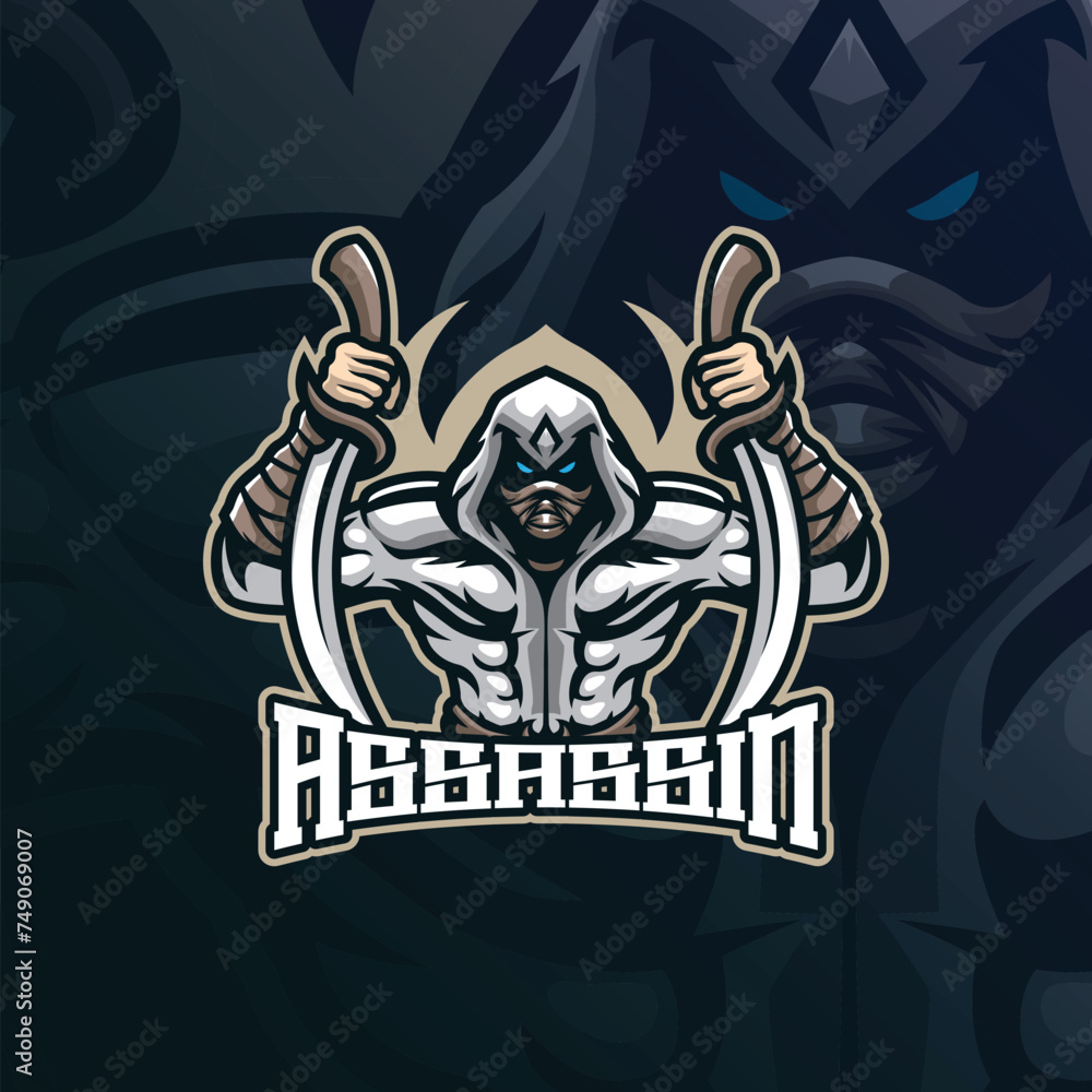 Assassin mascot logo design vector with modern illustration concept style for badge, emblem and t shirt printing. Assassin illustration with sword in hand.