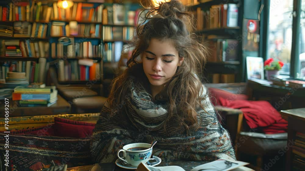 A woman in a cafe enjoying a moment of relaxation as she sips a frothy cappuccino. A woman in a cafe enjoying a moment of relaxation as she sips a frothy cappuccino.