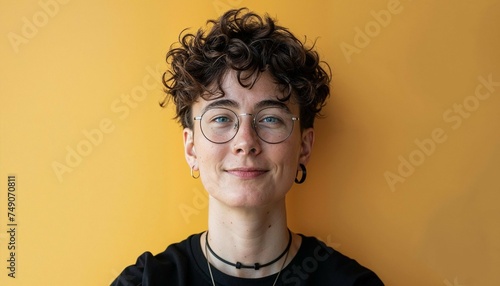 Portrait of a non-binary person, happy, portrait of a smiling young non binary person, portrait of young man, portrait of young woman