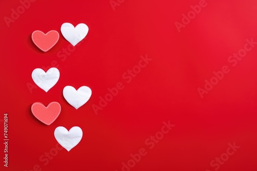 A sequence of red and white hearts on a bold red background. Red Hearts Ascending on Vibrant Background